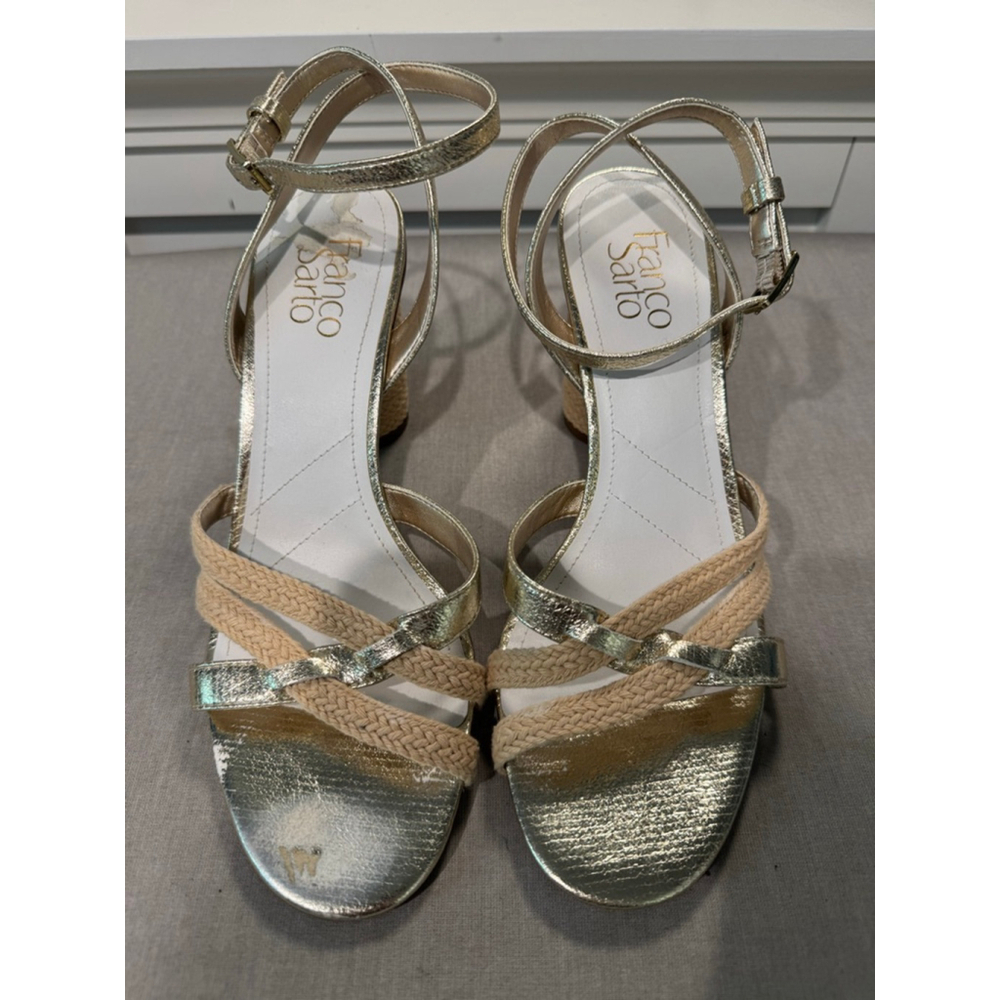 Women's Franco Sarto Gold & Beige Rope Ankle Strap Sandals 9